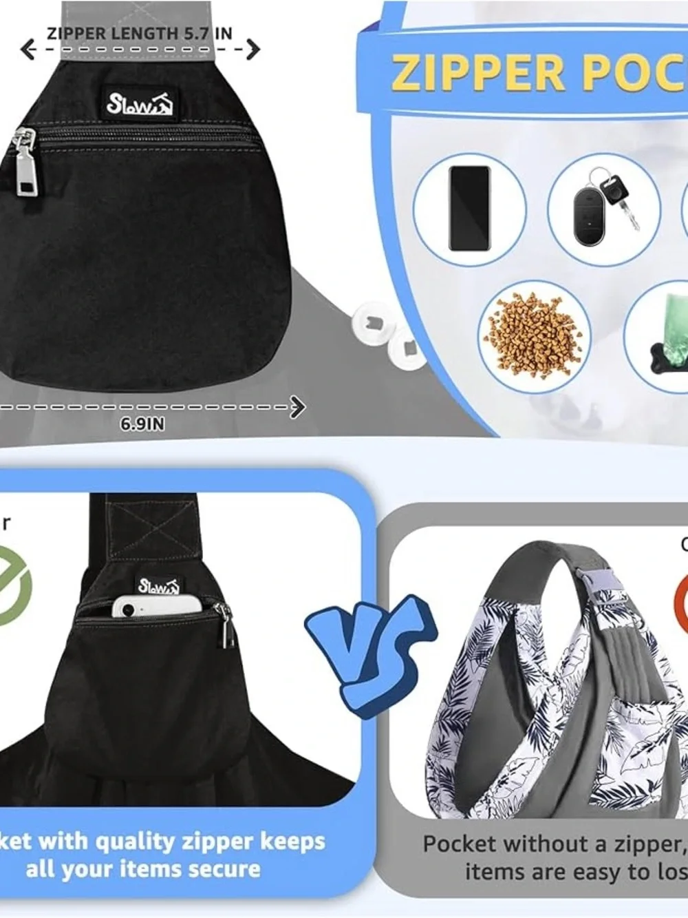 Black Pet Sling Carrier Bag for Dogs - Brand